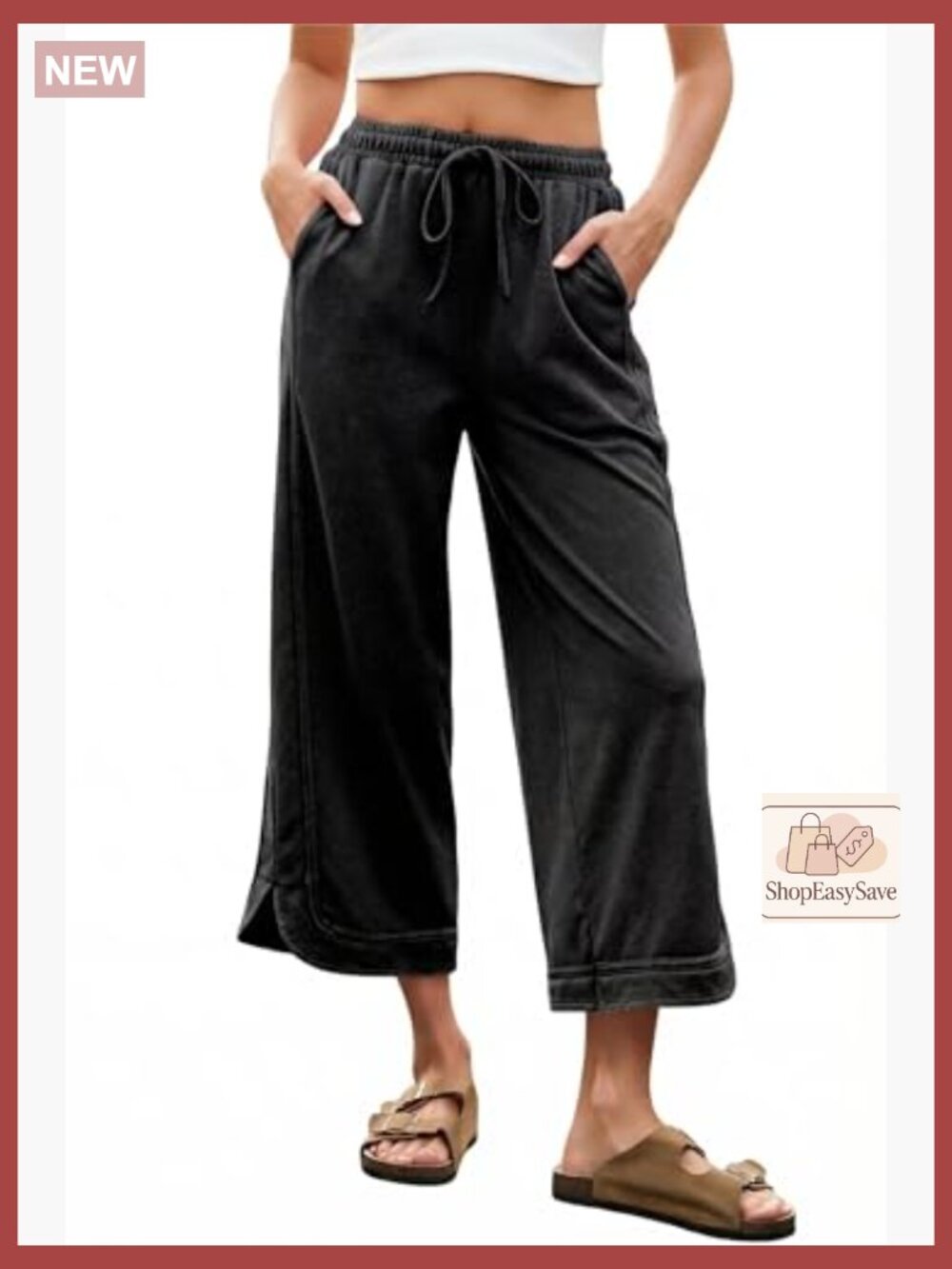 Wide Leg Baggy Sweatpants Drawstring High Rise Cropped Capri Joggers - Picture 2 of 7